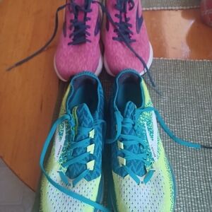 Two PairBrooks Sneakers Pink Is Size 9 Yellow Is 8. Model Launch 7 /Bedlam